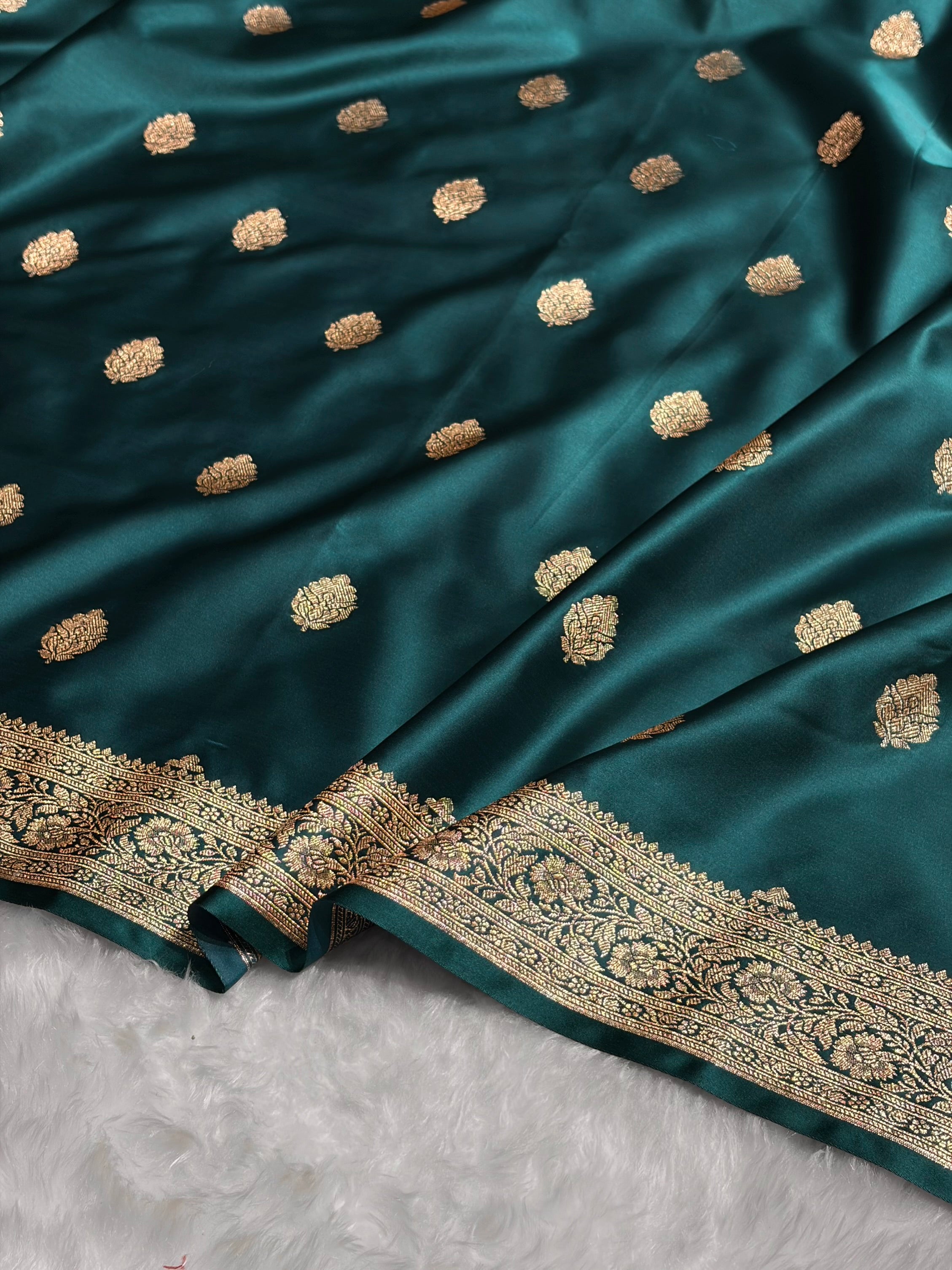 Dark Rama Booti Pattern Satin Katan Silk Saree SK65