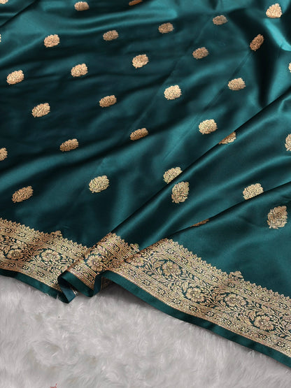 Dark Rama Booti Pattern Satin Katan Silk Saree SK65