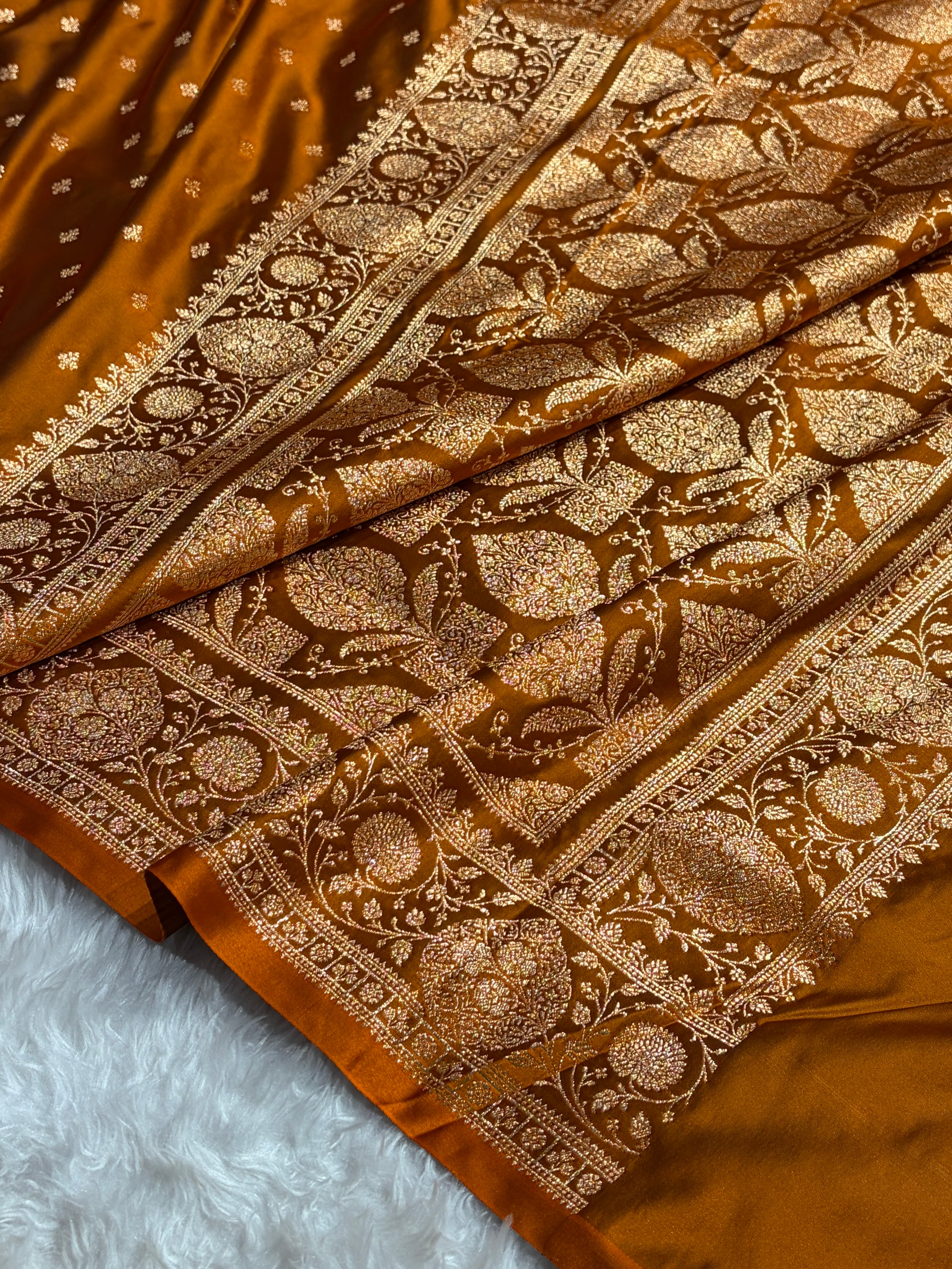 Banarasi Satin Katan Saree With Boota in Rust Shades SK117