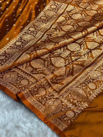 Banarasi Satin Katan Saree With Boota in Rust Shades SK117