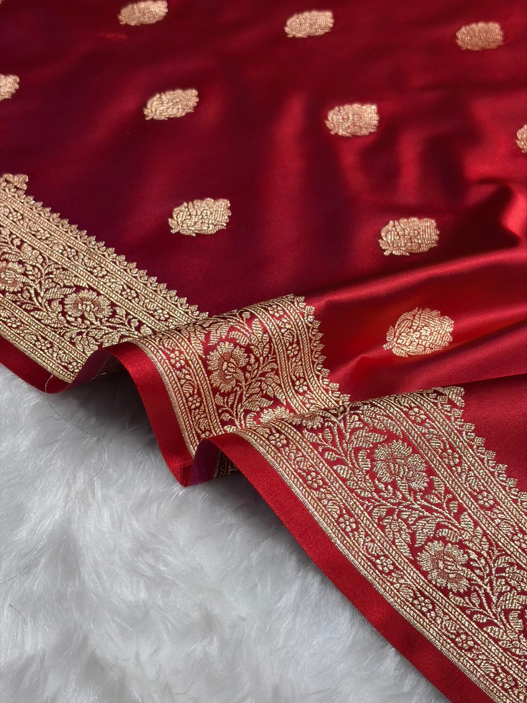 Magentc Red Booti Pattern Satin Katan Silk Saree SK65