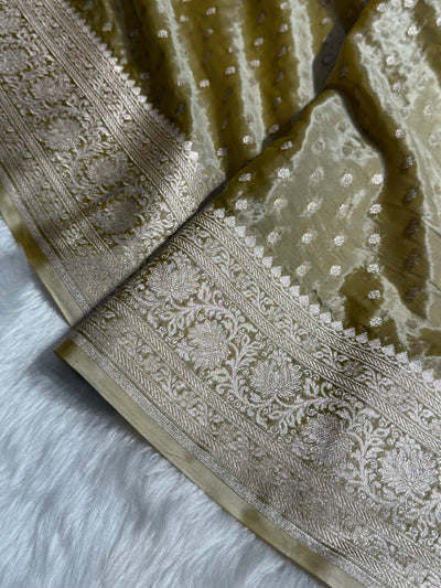 Golden Yellow Crepe Silky Katan Banarasi Saree CSK-02
