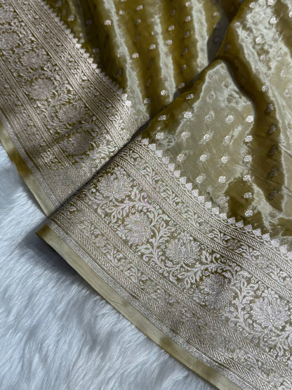 Golden Yellow Crepe Silky Katan Banarasi Saree CSK-02