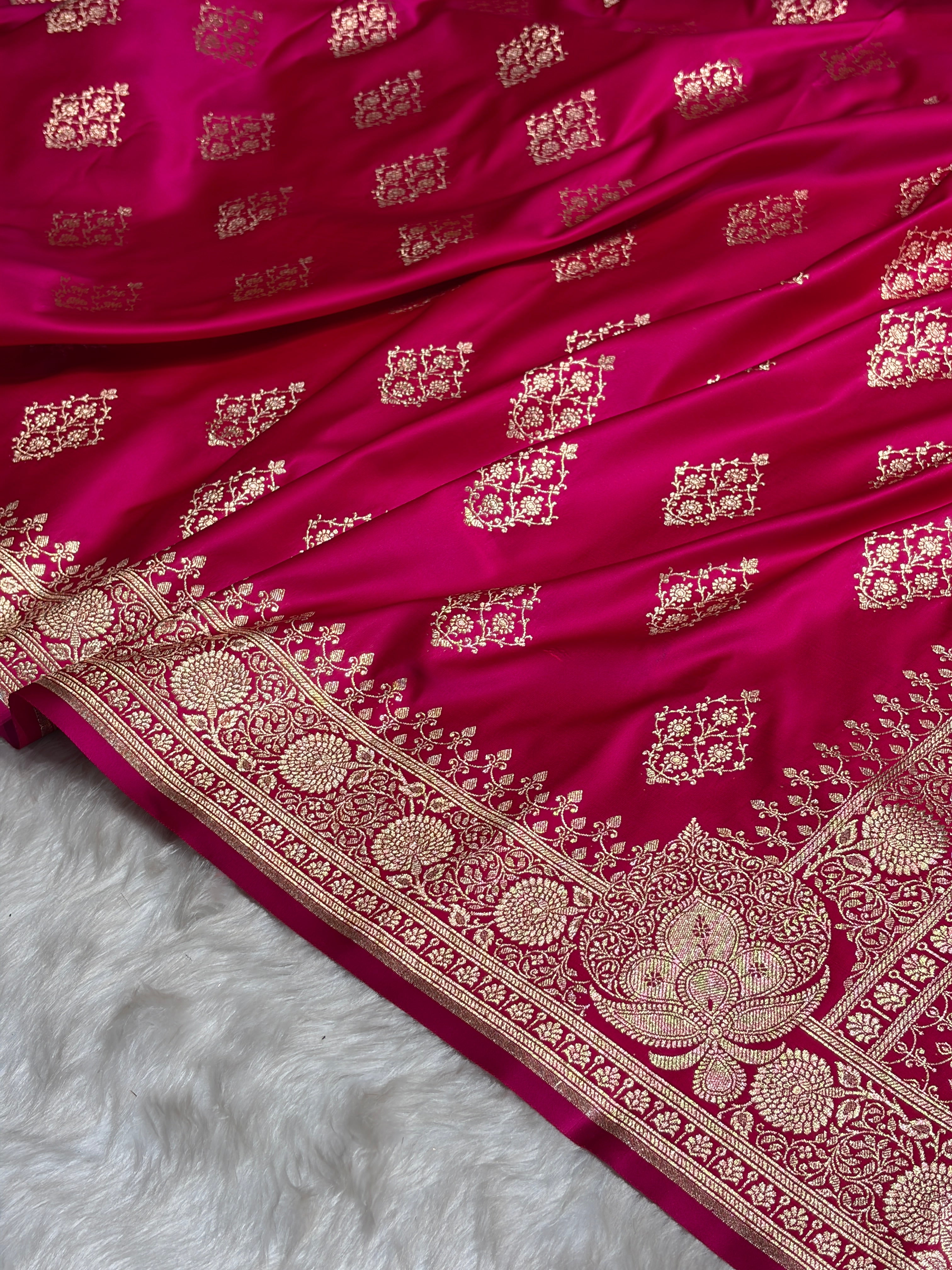Rani Floral Boota Satin Katan Silk saree SK35