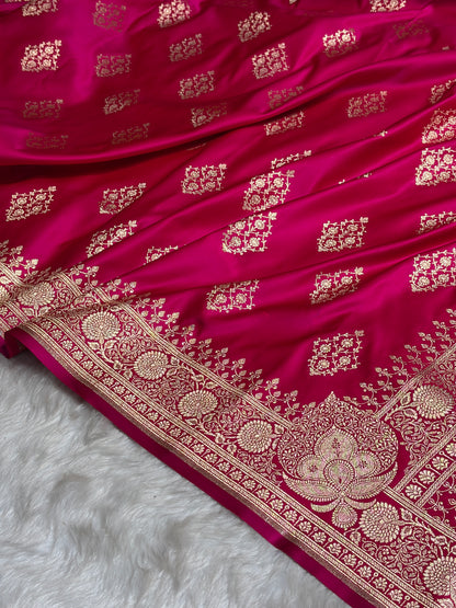 Rani Floral Boota Satin Katan Silk saree SK35