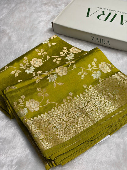 Mehendi Shade Minakari Pure Caramel Silk Saree CS-04