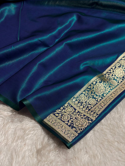 Banarasi Peacock Shades Booti Pattern Banarasi Satin Silk Saree SS63