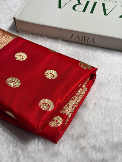 Red Chand Tara Satin Silk Saree SS04