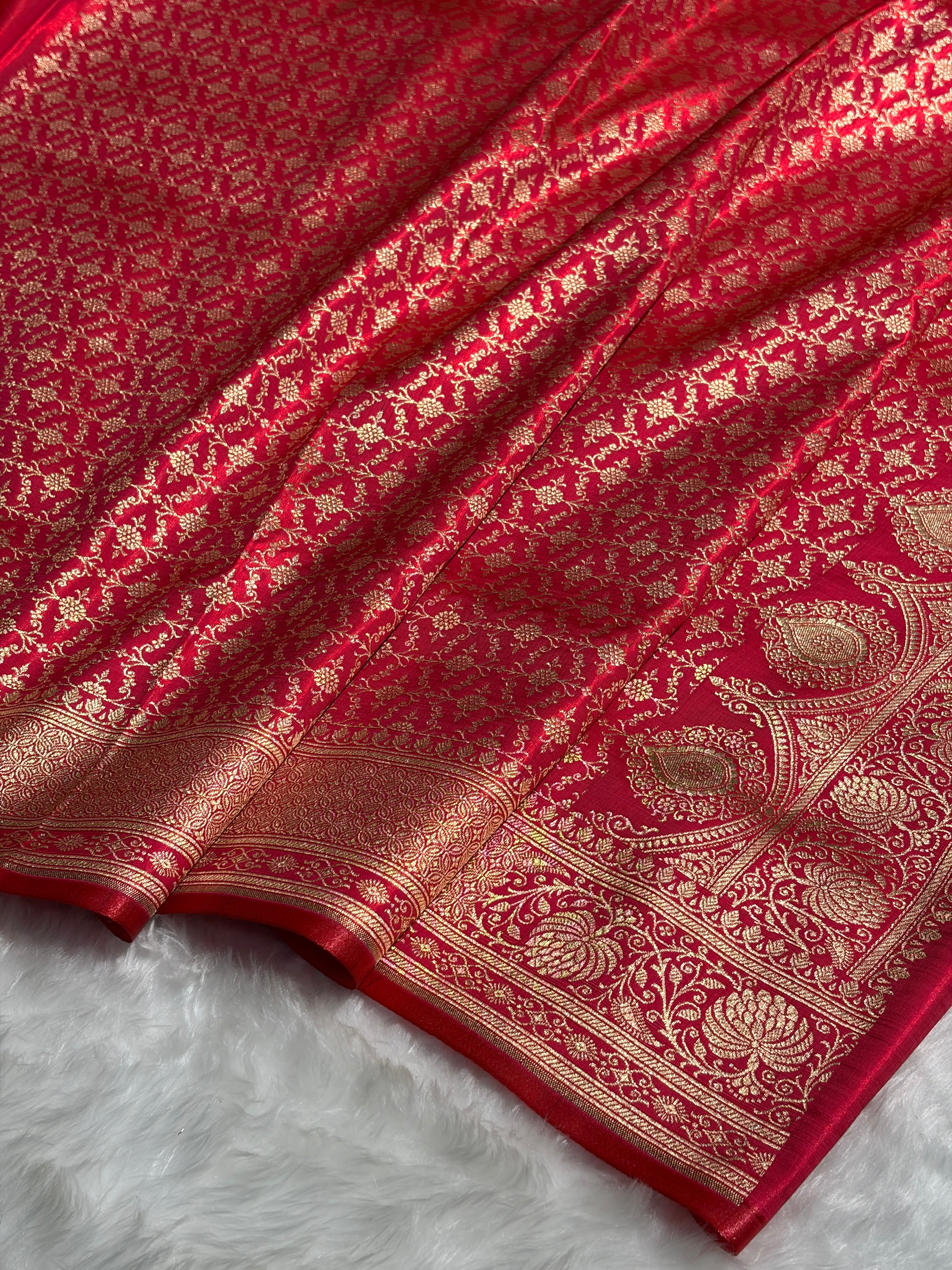 Satin Silk Saree Jaal in Corss Rani Shades SS23