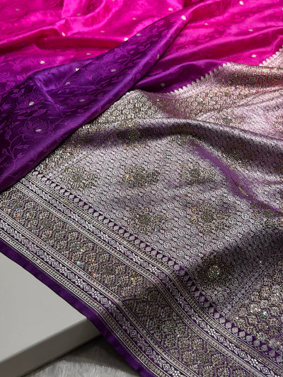 Ombre Purple - Pink Tanchoi With Swarovski Work Floral Mashru Silk Saree BMCS59