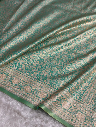 Sea Green Shades Brocket Satin Silk Saree Banarasi Saree Shades SS30