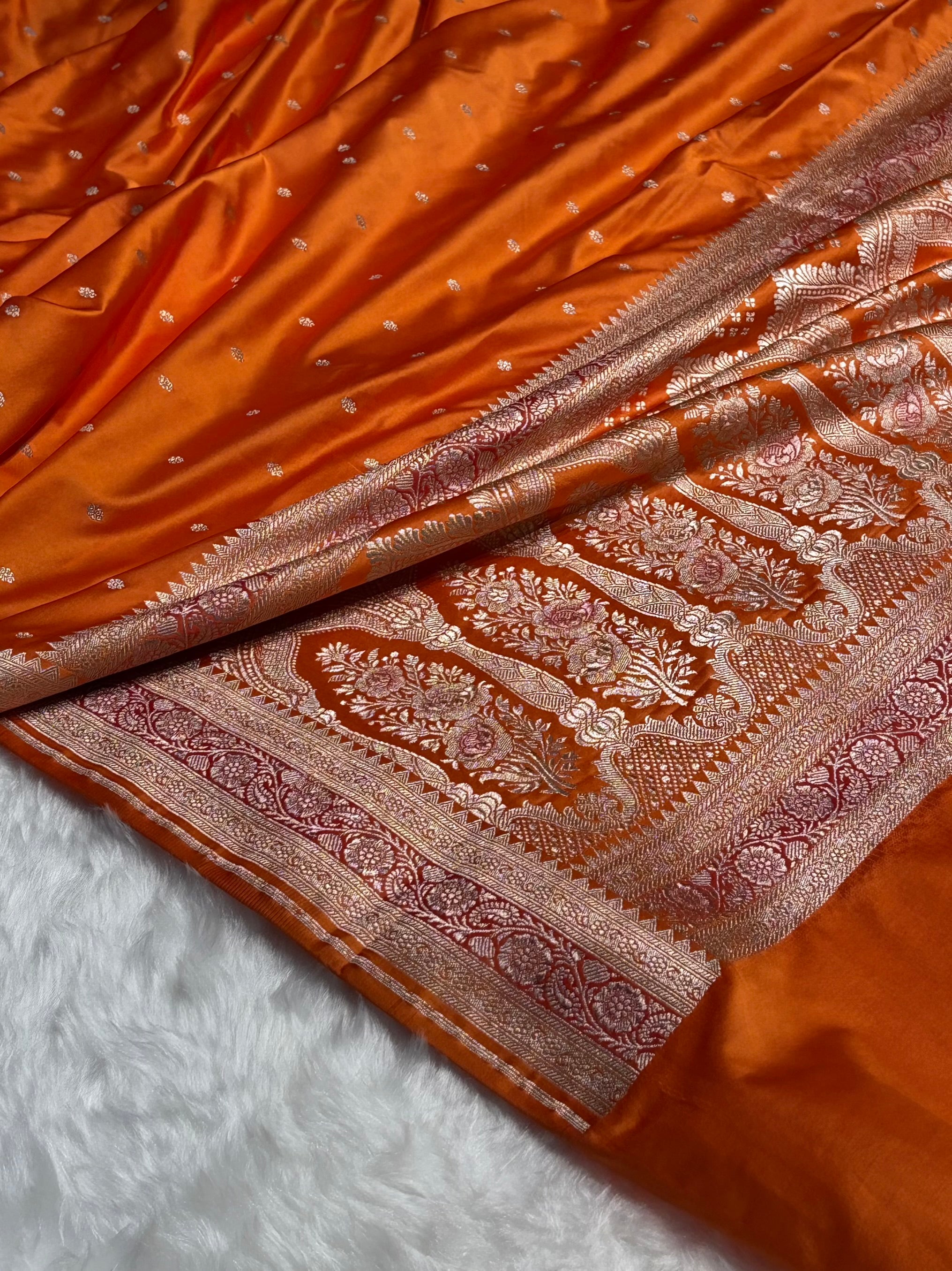 Orange Shades Booti Mashru Silk Saree MS26