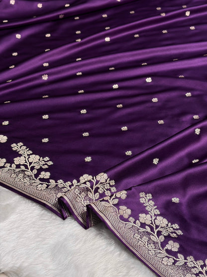 Purple Shades Floral Border Booti Mashru Silk Saree MS75