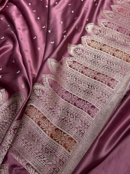 Skirt Border Mauve Shades Bananasi Minakari Mashru Silk Saree MS13