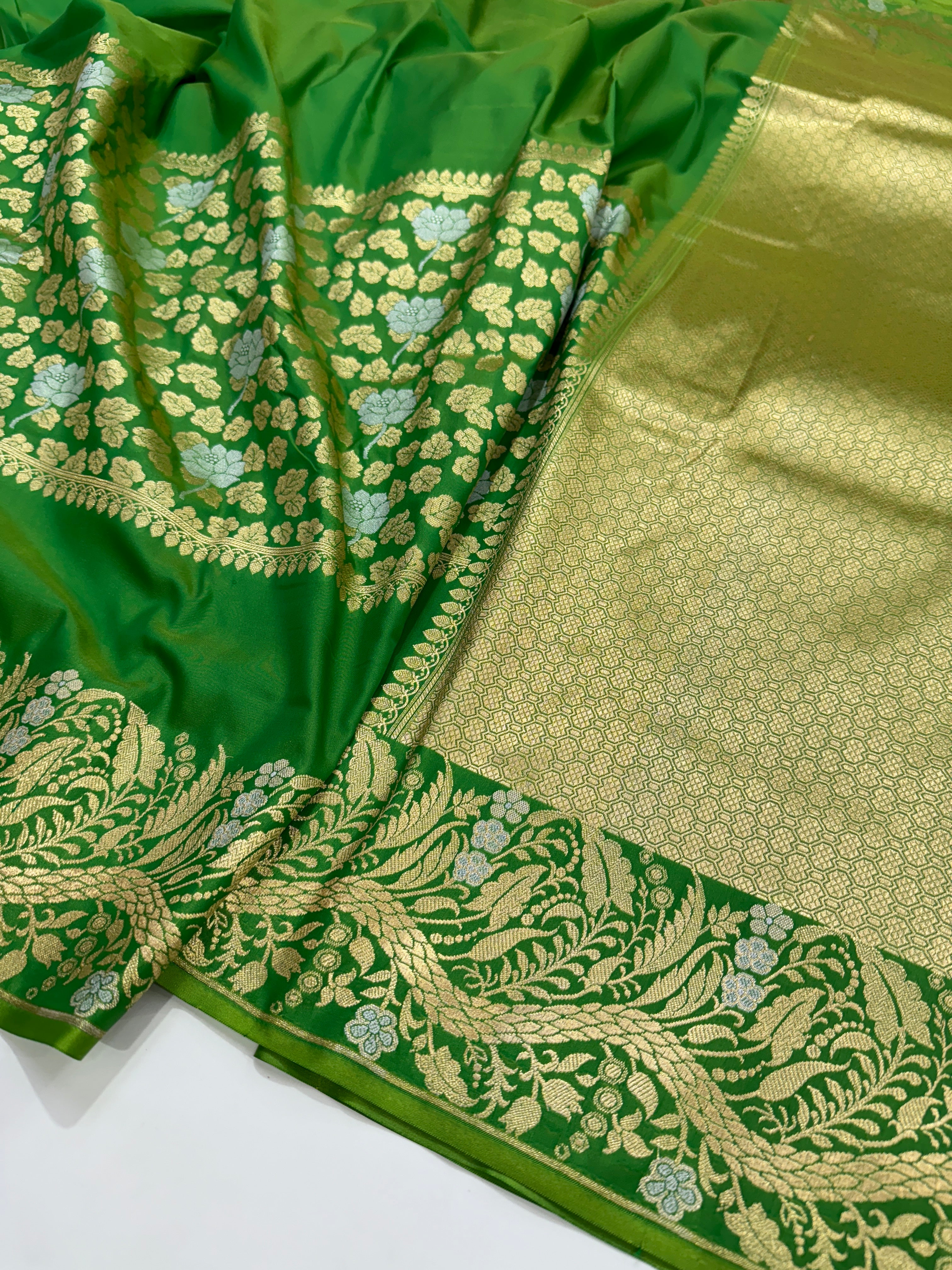 Parrot Green Unique Sona Rupa Blended Katan Silk