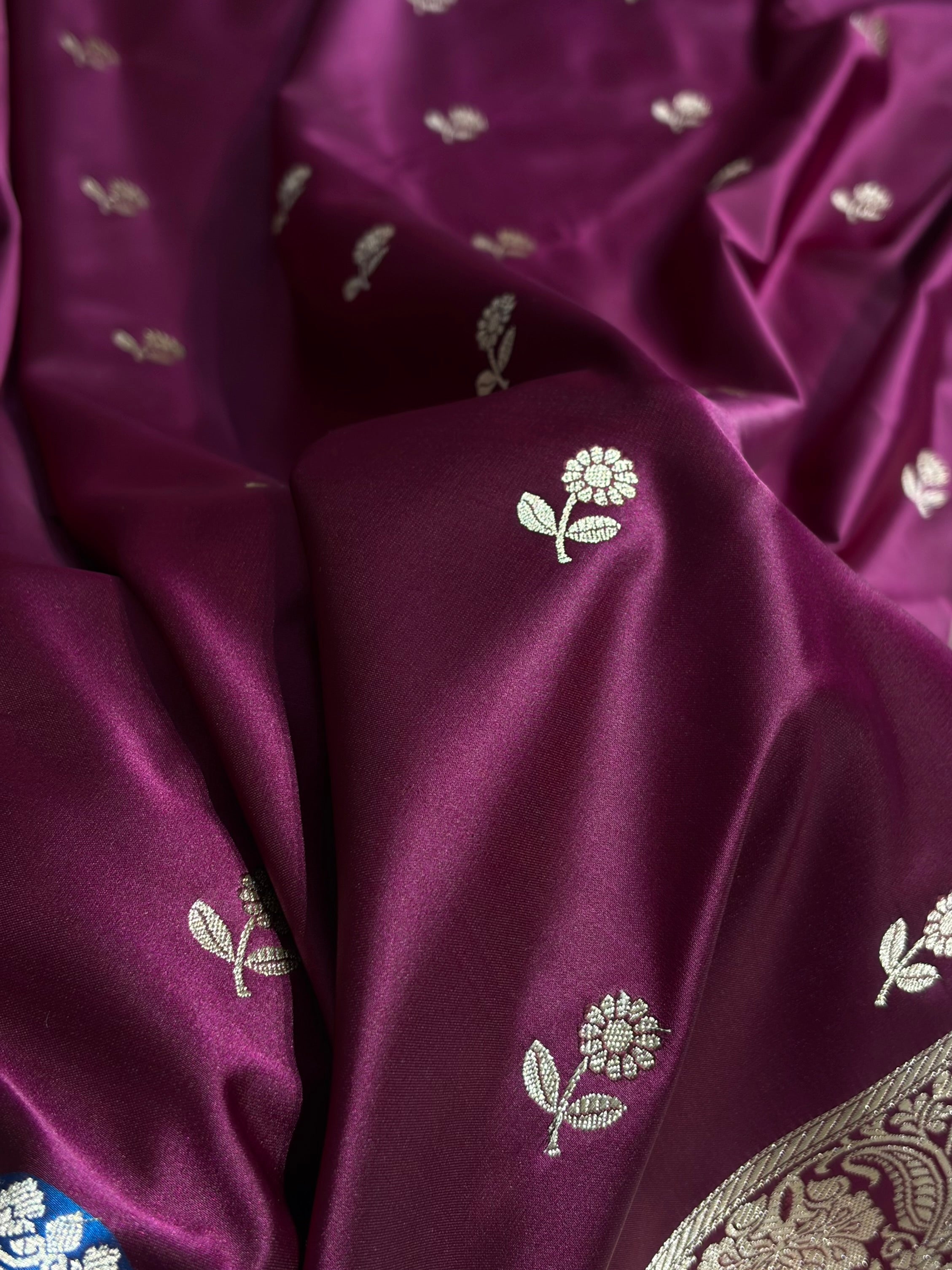 Wine / Royal Blue Shades Banarasi Booti Pattern Mashru Silk Saree MSM-137