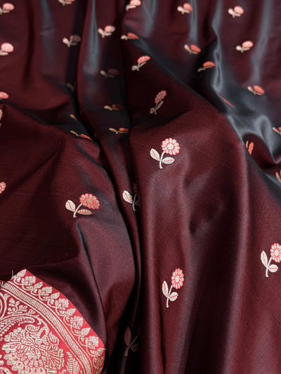 Cross Garnet / Red Shades Banarasi Booti Pattern Mashru Silk Saree MSM-137
