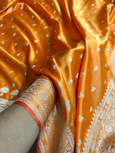 Banarasi Pastel Orange Shades Booti Mashru Silk Saree MCS72