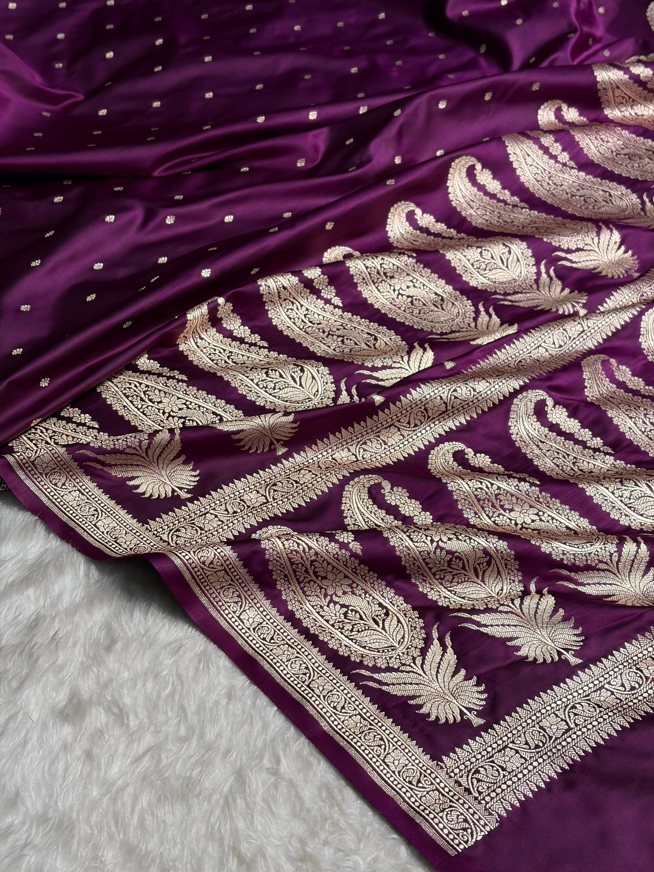 Premium Banarasi Satin Katan Saree in Wine Shades SK90