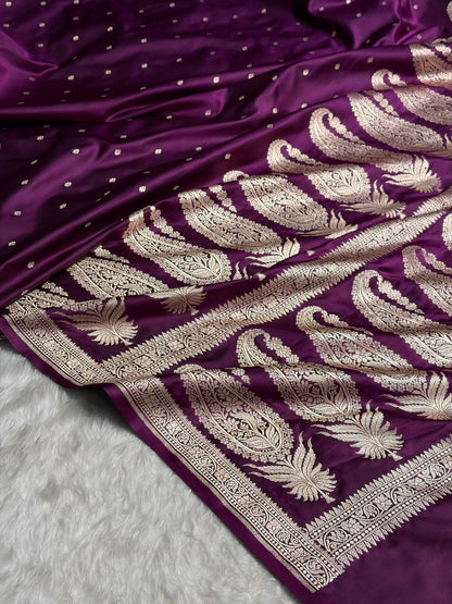 Premium Banarasi Satin Katan Saree in Wine Shades SK90