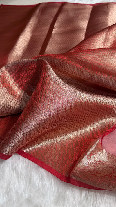 Red Shade Pure Tissue Silk Saree Moti with Gota Patti BPTGP-17