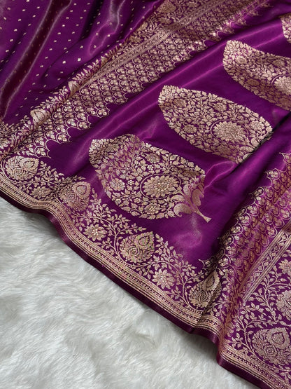 Ultra Light Weight Satin Silk Boota in Purple Shades SS31