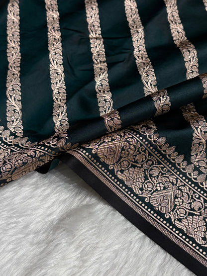 Dark Rama With Floral Border Mashru Silk Saree MSM-98