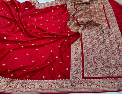 Red Mashru Silk with Ari and zardozy work