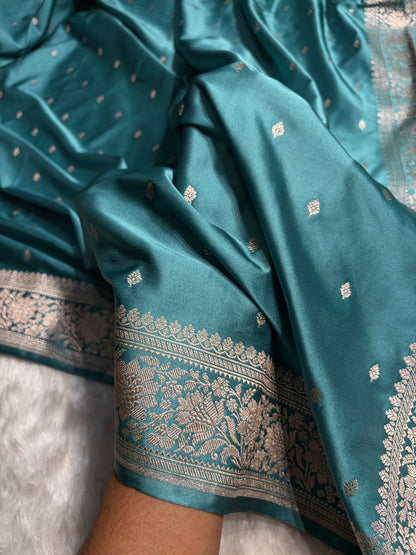 Sea Green Shades Border Booti Mashru Silk Saree MS77