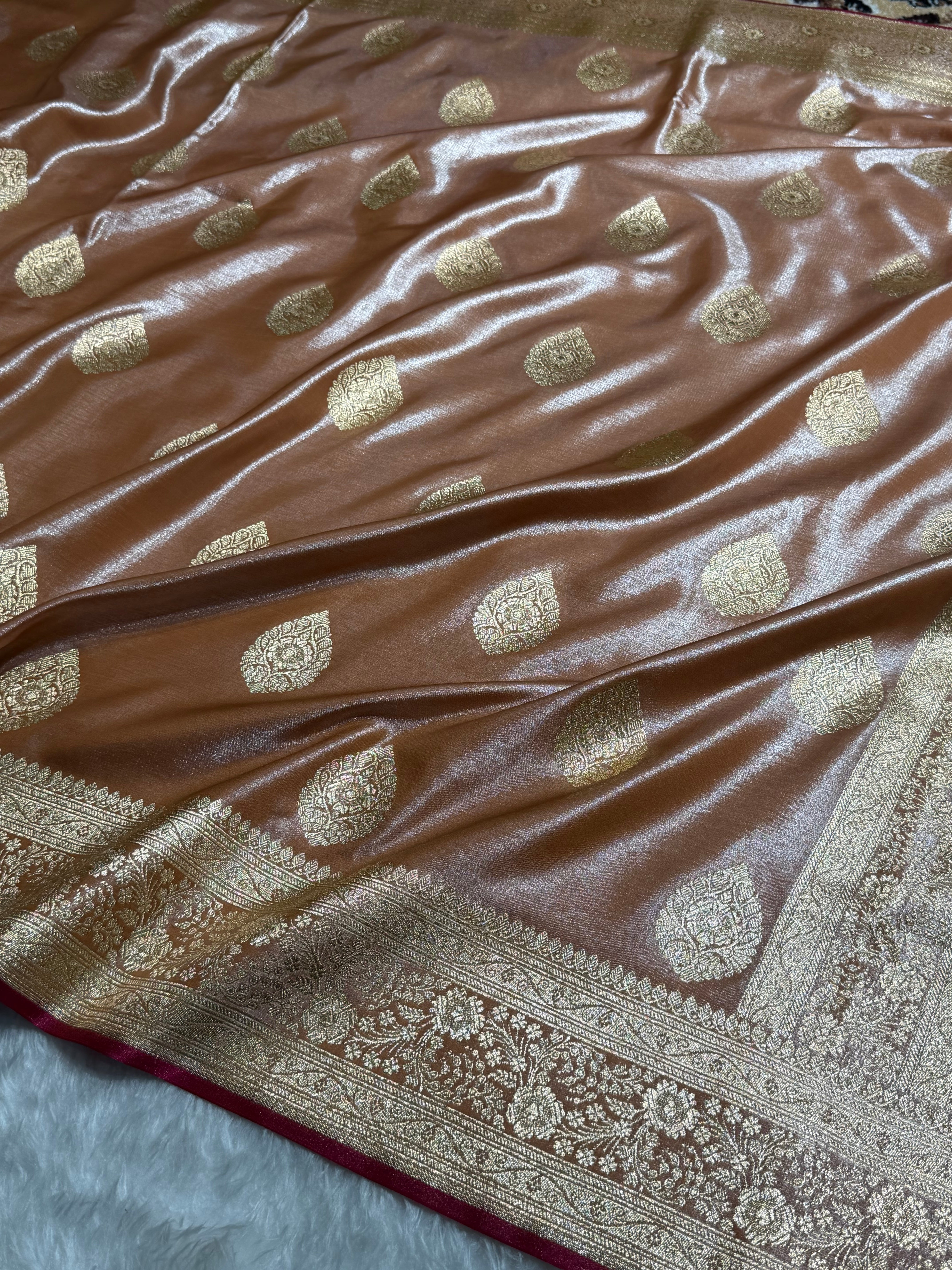 Ultra Light Weight Satin Silk Boota in Copper Shades SS05