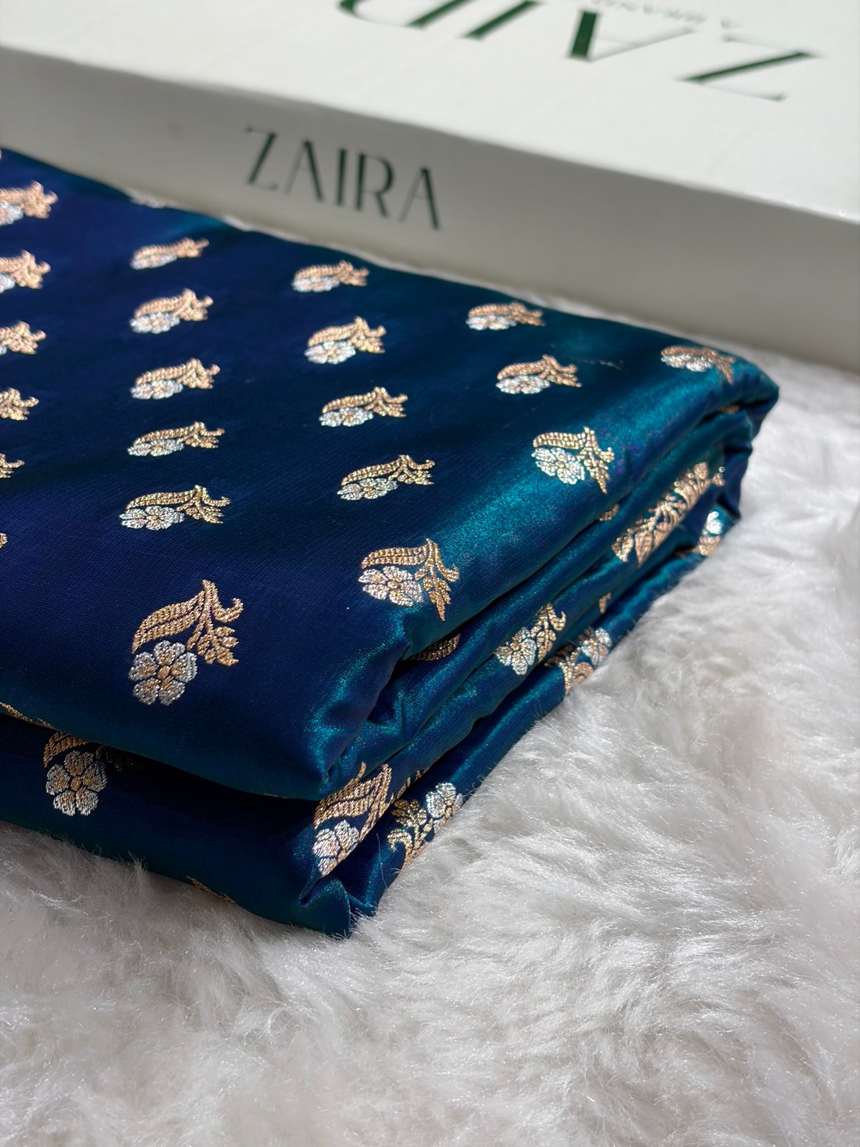 Banarasi Satin Silk Meena Boota in Peacock Shades SS38