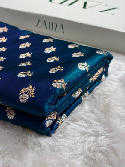 Banarasi Satin Silk Meena Boota in Peacock Shades SS38