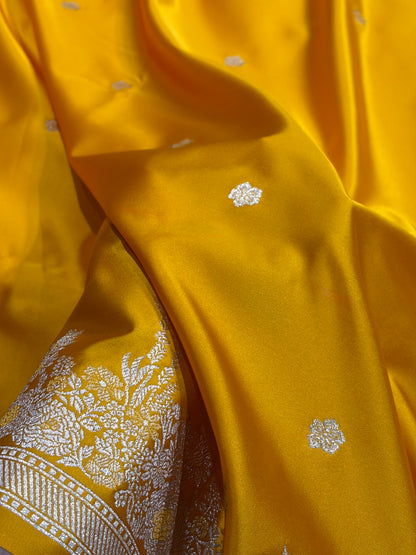 Banarasi Satin Katan Saree Booti Minakari Pattern in Mustard Shades SK136