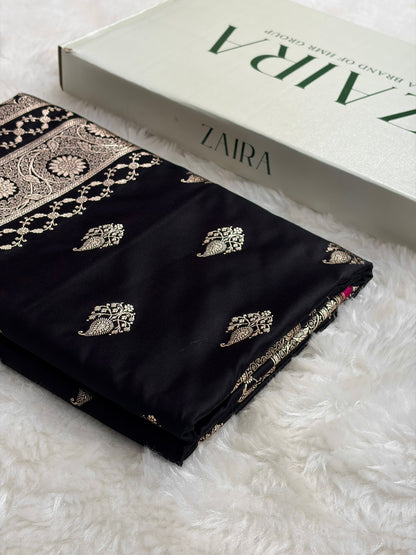 Blackish Wine Shades Banarasi Boota Pattern Floral Mashru Silk Saree MSM-114