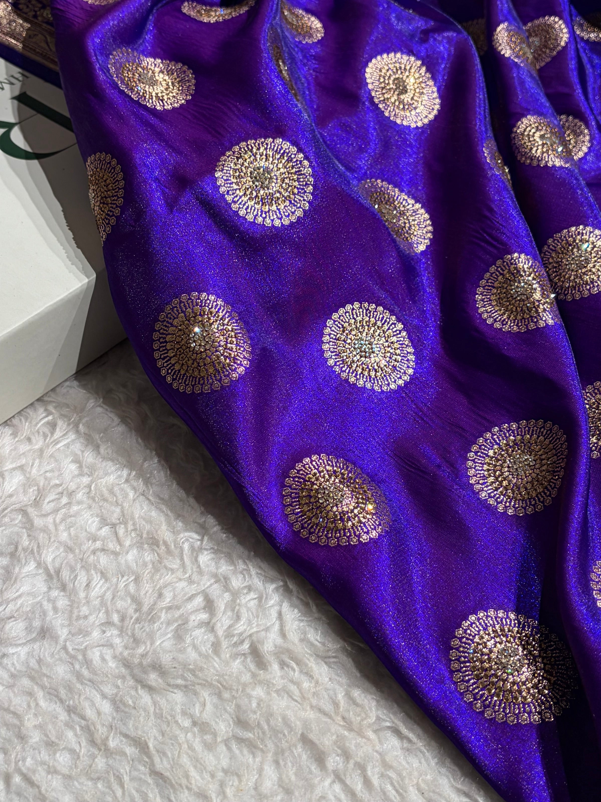 Purple Shades Banarasi With Swarovski Stone Work Satin Silk Saree BSS33
