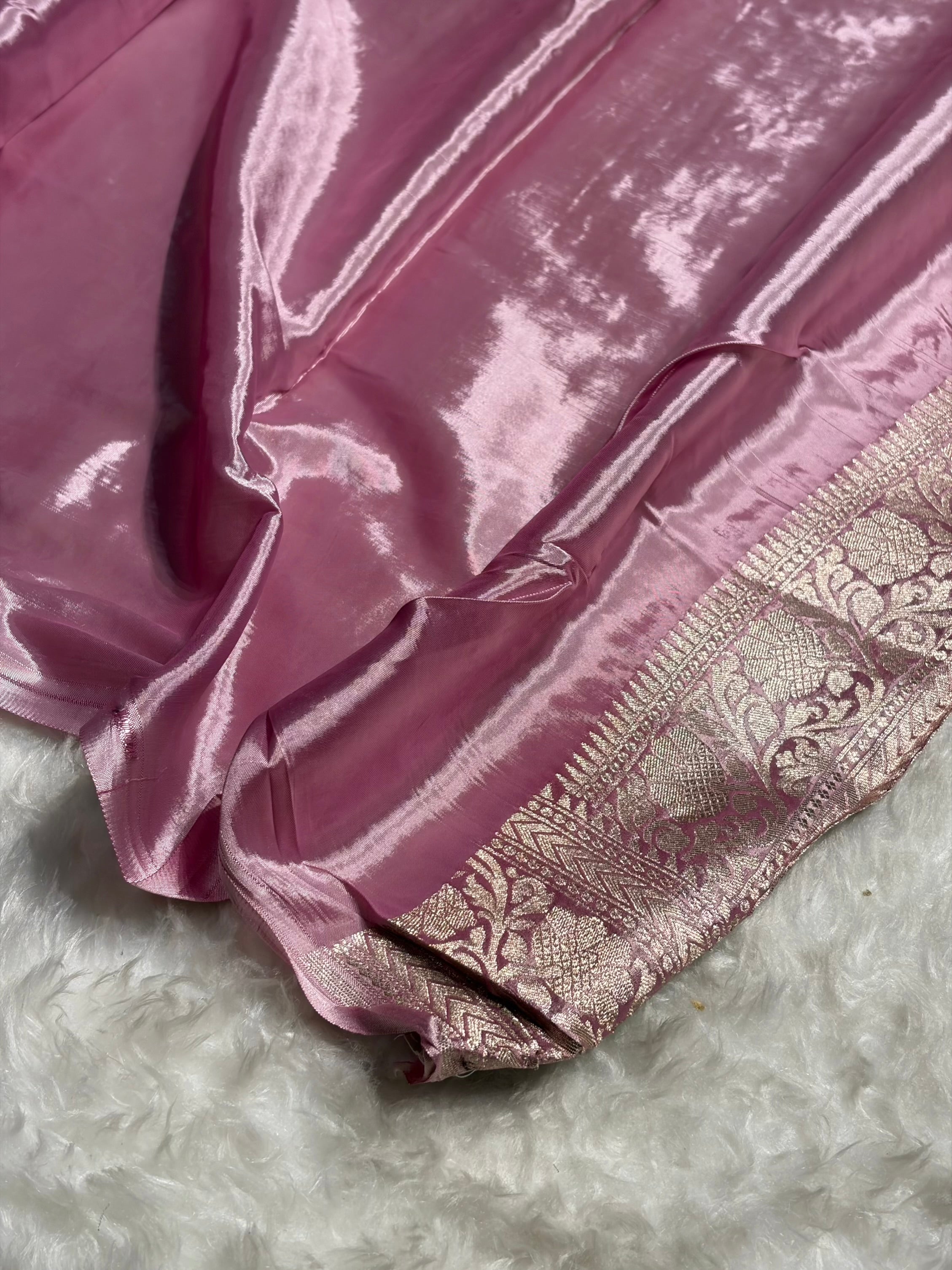 Onion Pink Shade With Contrast Border Crepe Silky Katan Banarasi Saree CSK-04