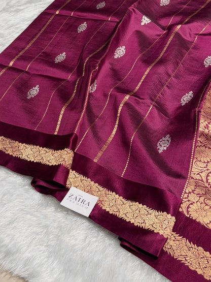 Wine Shades Rangkart Boota Handwoven Pure Katan Raw Mango Silk RM-37