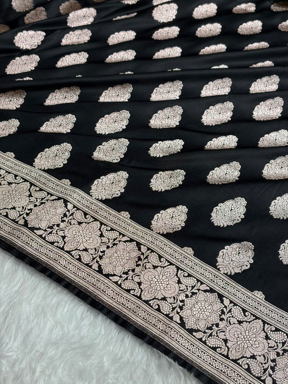 Black Shades Banarasi Boota Pattern Floral Mashru Silk Saree MSM-105
