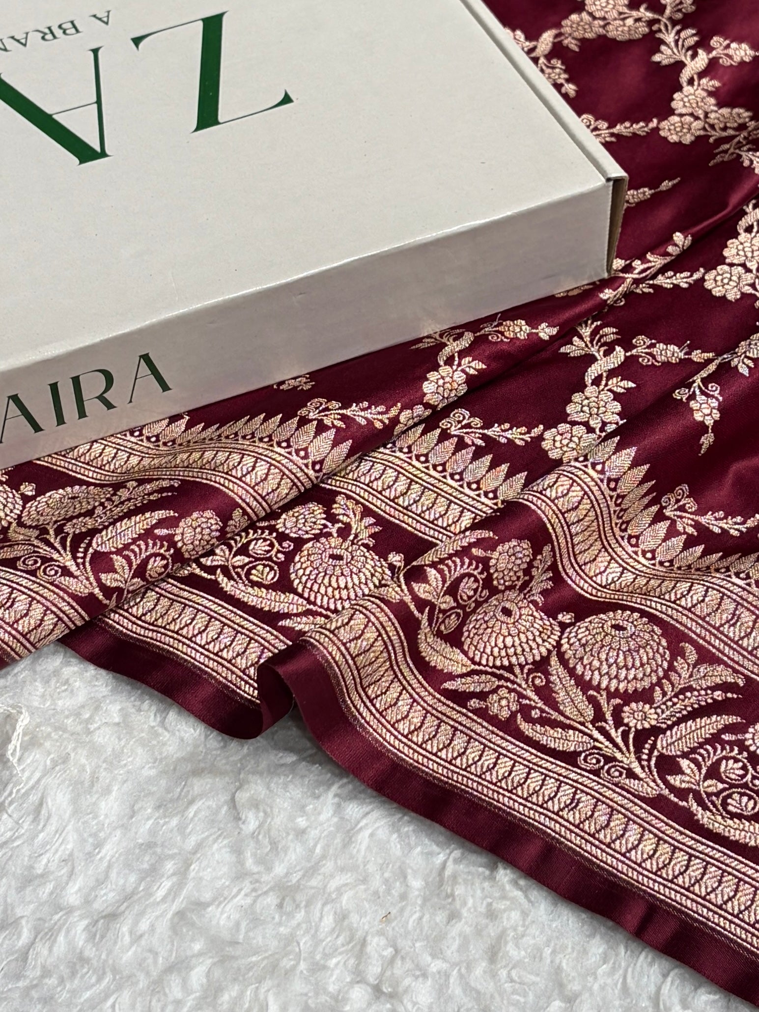 Banarasi Satin Katan Saree With Jaal Pattern In Garnet Shades SK122