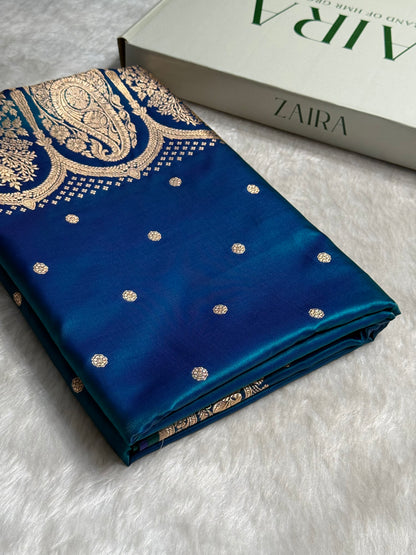 Satin Silk Saree Banarasi Booti in Peacock Shades SS29