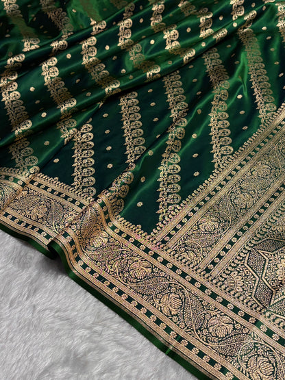 Cross Green Shades Cross Floral Pattern Satin Katan Silk Saree SK79