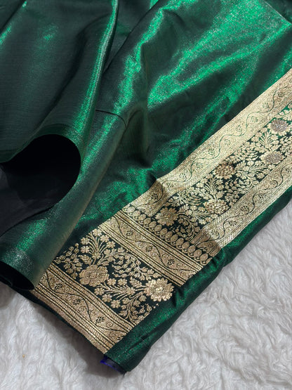 Bottle Green Shades Banarasi With Swarovski Stone Work Satin Silk Saree BSS33