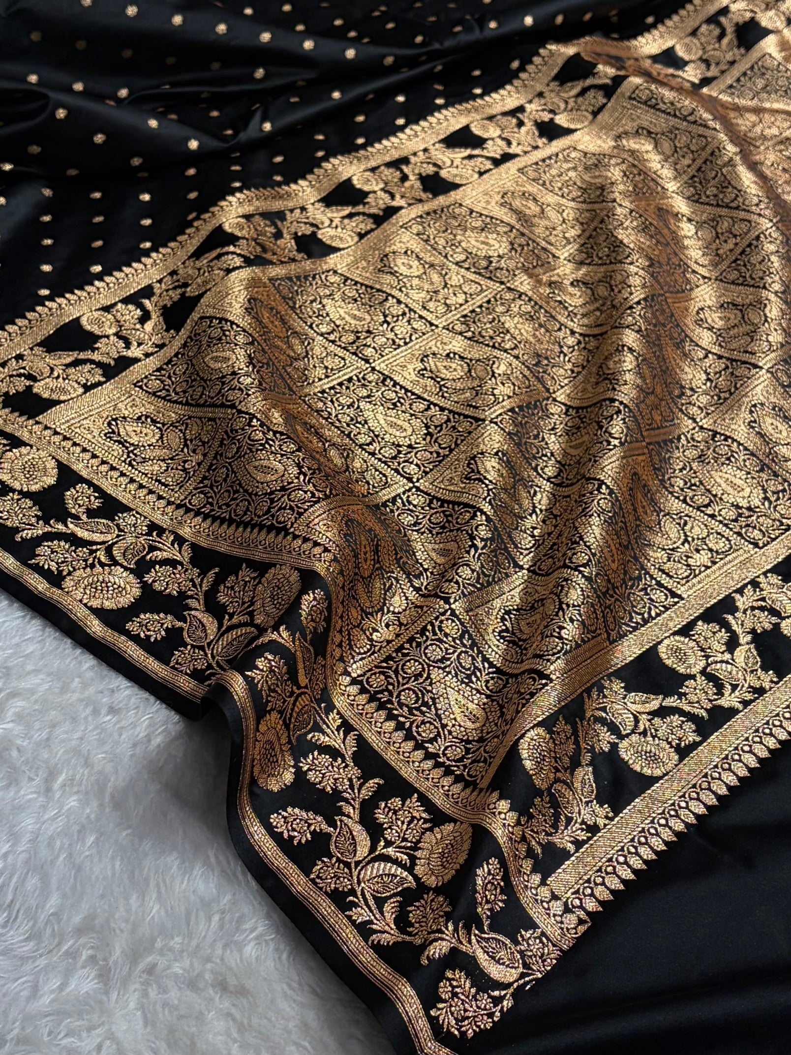 Banarasi Satin Katan Saree With Boota in Black Shades SK107