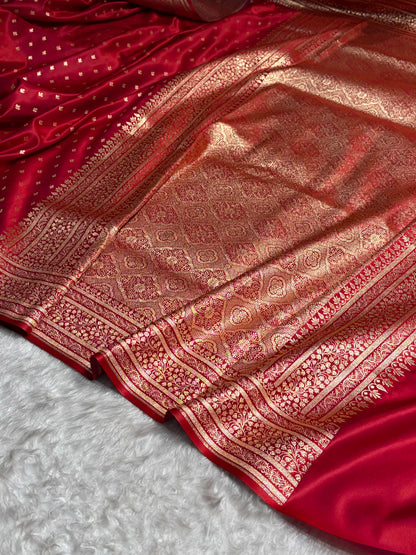 Banarasi Satin Katan Saree in Cross Red Shades SK88