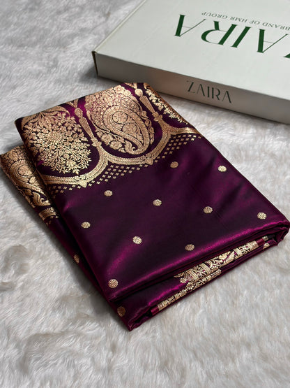 Satin Silk Saree Banarasi Booti in Wine Shades SS29