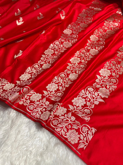 Red Boota With Floral Border Mashru Silk Saree MSM-90