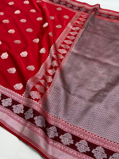 Red Shade With Booti Pattern Mashru Silk Saree