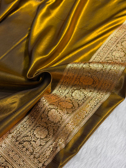 Mehendi Shades Banarasi Satin Silk Saree SS32