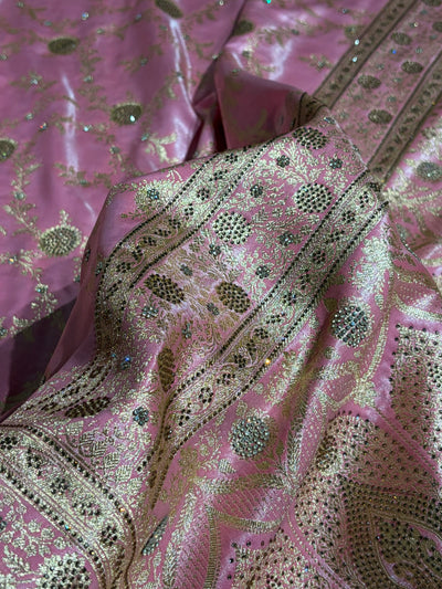 Light Weight Baby Pink Satin Silk Saree with Swarovski work BSS14