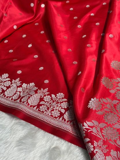 Royal Red Floral Boota With Floral Border Mashru Silk Saree MSM 79